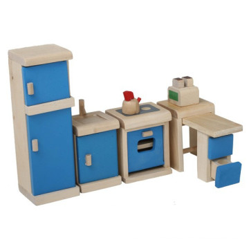 Muebles De Madera Mini Juguetes Cocina Azul Pretend Play Toy YT1113